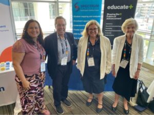 Educate Plus NSW ACT Summit 2025 Novotel Sydney Olympic Park Daniela Duarte from Central Coast Adventist School, Peter Buckingham from Spectrum Analysis and Erica Thomas, Principal and Mary Cook Director of Advancement and Community from Kincoppal Rose Bay School