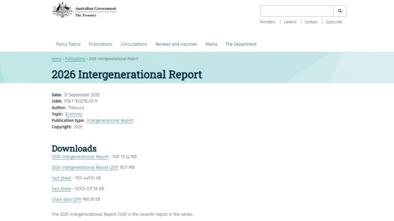 2026 Australian Intergenerational Report By The Australian Government